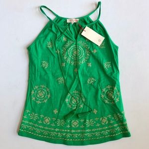 NWT Solitaire Gold Medallion Patterned Green Sleeveless Top